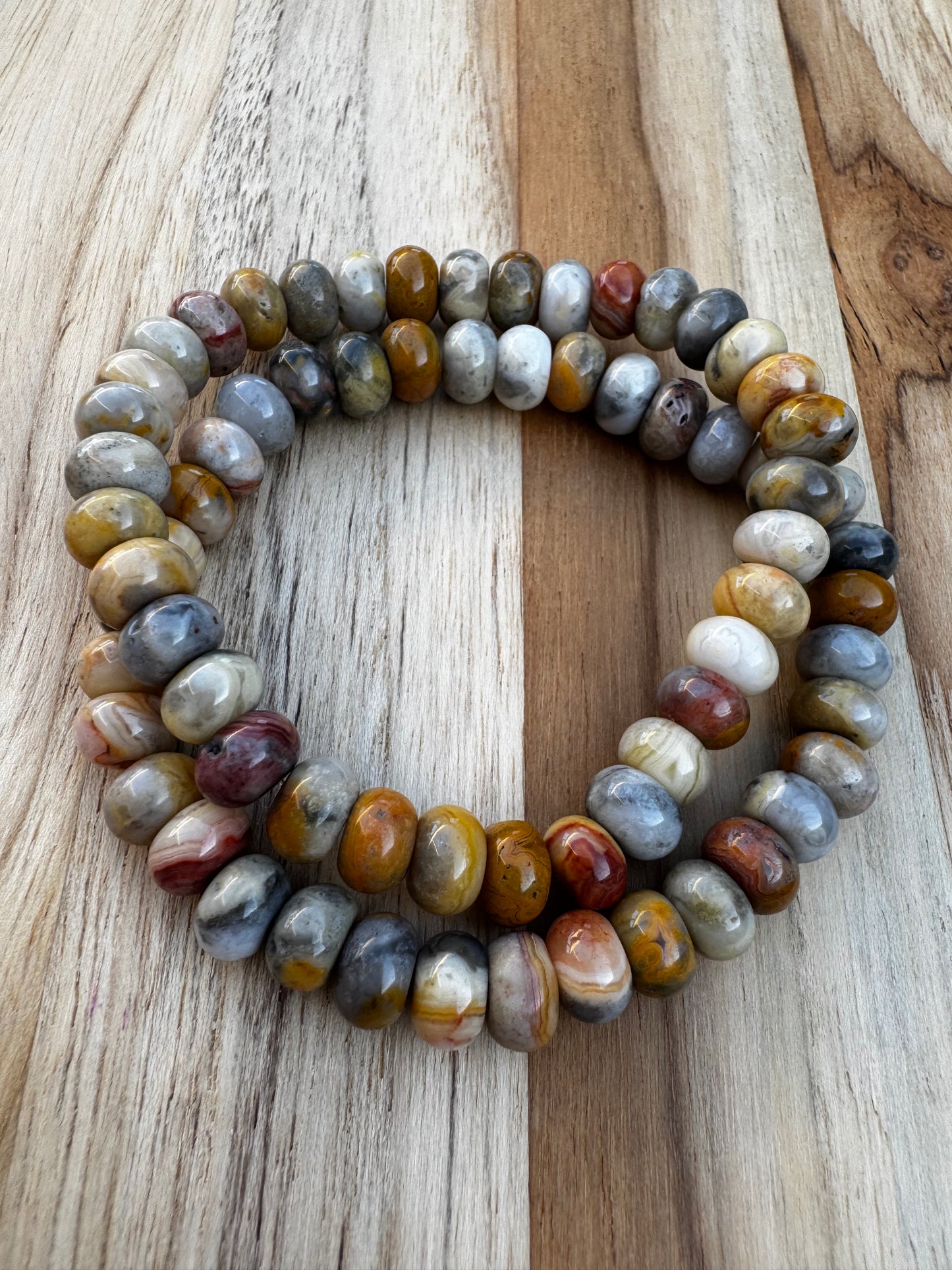 Yellow Crazy Lace Agate Beaded Stretch Bracelet
