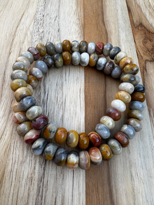 Yellow Crazy Lace Agate Beaded Stretch Bracelet