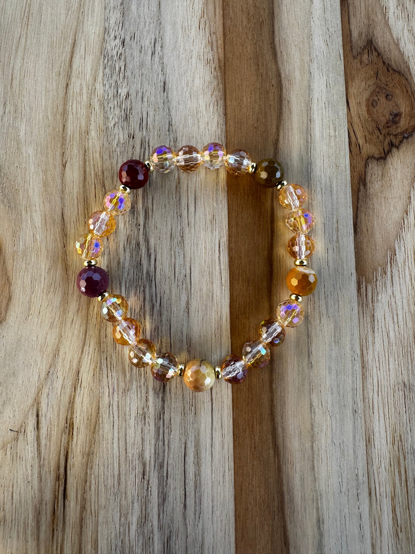Multi-Faceted Yellow Crystal Stretch Bracelet with Faceted Mookaite Beads