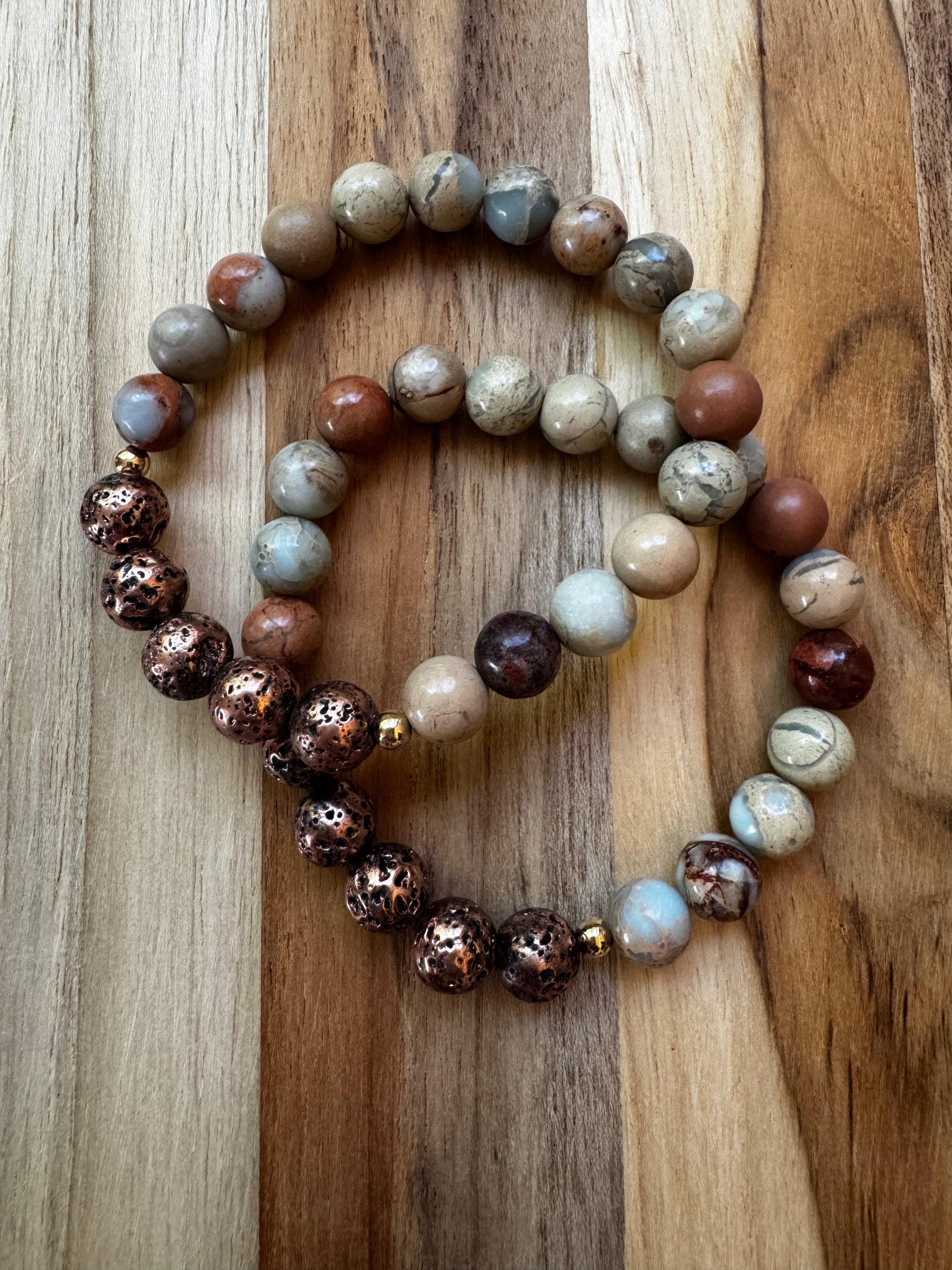 Shoushan Stone Stretch Bracelet with Copper Coated Lava Stone ~ 6.5” in size