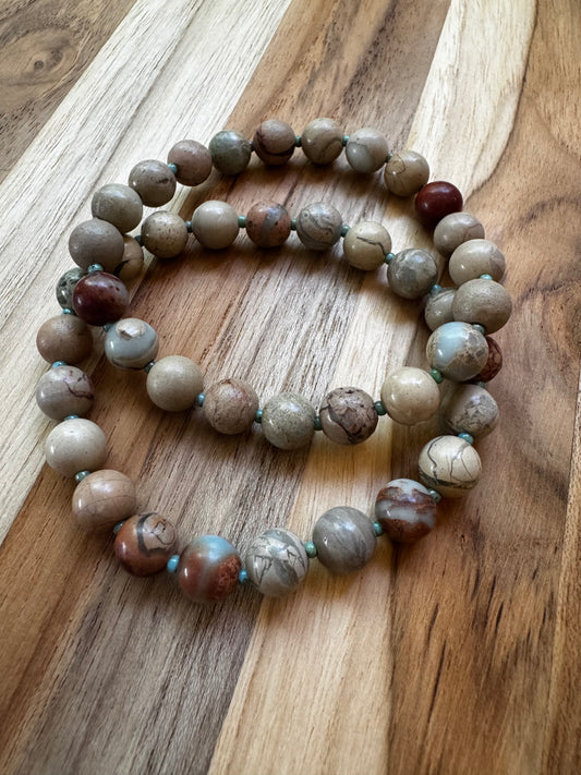 Shoushan Stone Beaded Stretch Bracelet ~ 7” in size