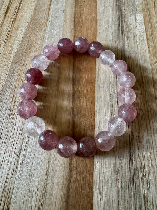 Strawberry Quartz Stretch Bracelet ~ 6.5”