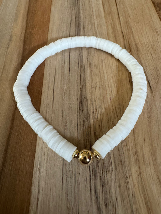 Polymer Clay Heishi Beads Off White Spring Summer Boho Layering Elastic Stretch Bracelet - My Urban Gems