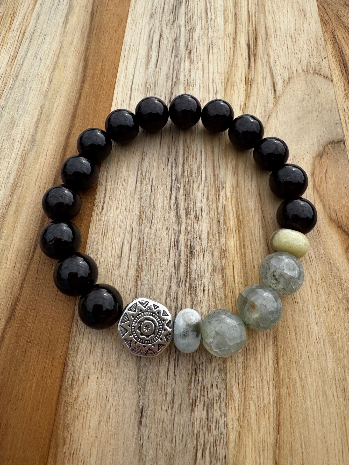 Bold Dark Red Garnet Stretch Bracelet with Agate and Jade Beads 10mm beads