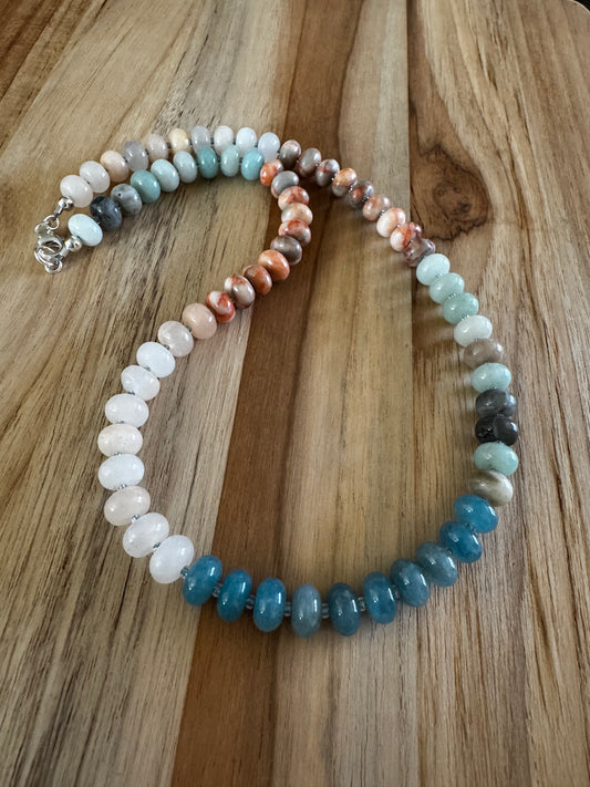 18” Mixed Gemstone Stone Candy Rondelle Beaded Necklace