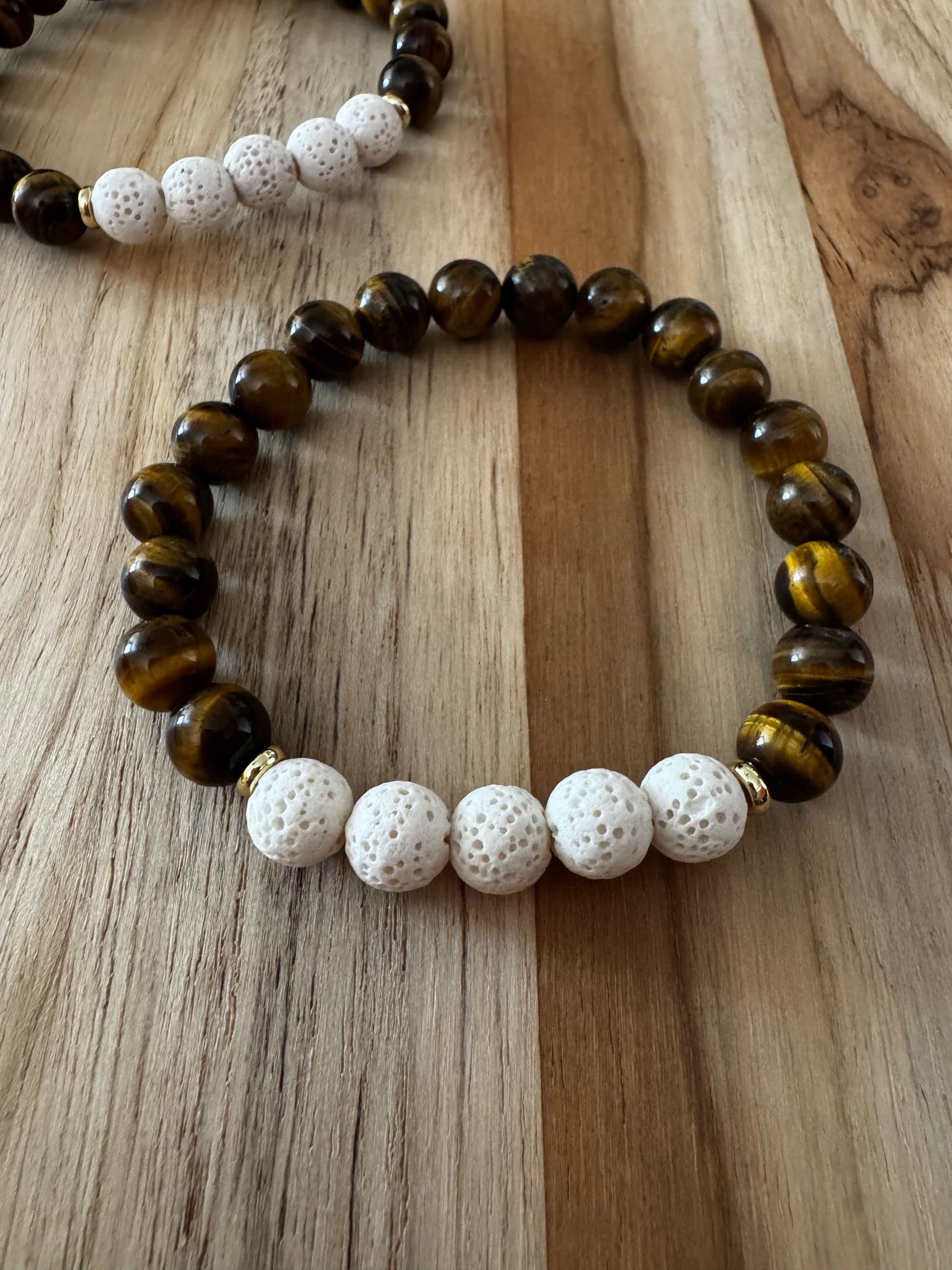 Tigereye Aromatherapy Diffuser Stretch Bracelet with Lava Stone