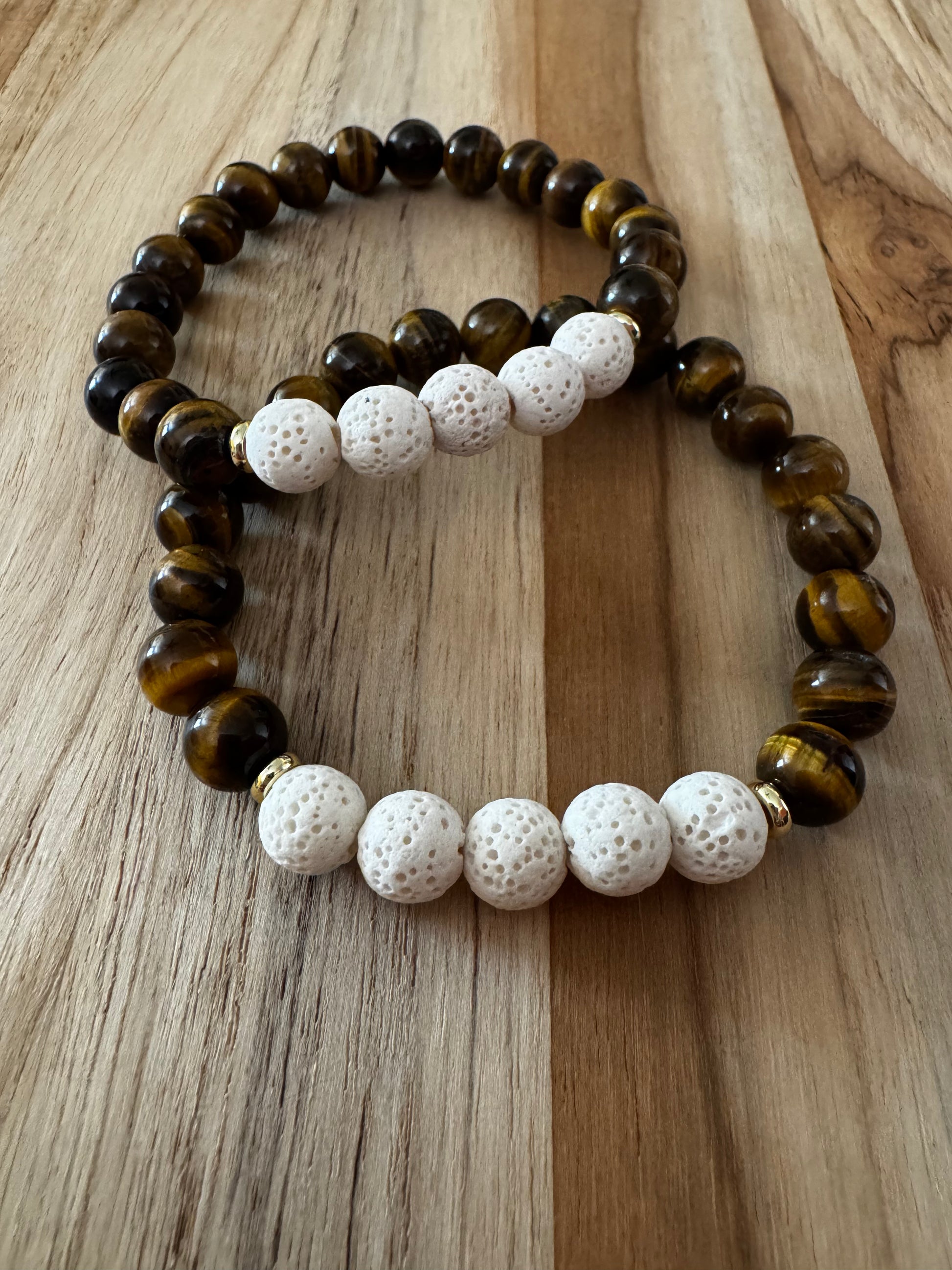 Tigereye Aromatherapy Diffuser Stretch Bracelet with Lava Stone