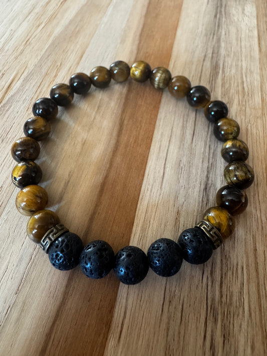 Unisex/Men’s Aromatherapy Stretch Bracelet with Tigereye and Black Lava Stone ~ 7.5”