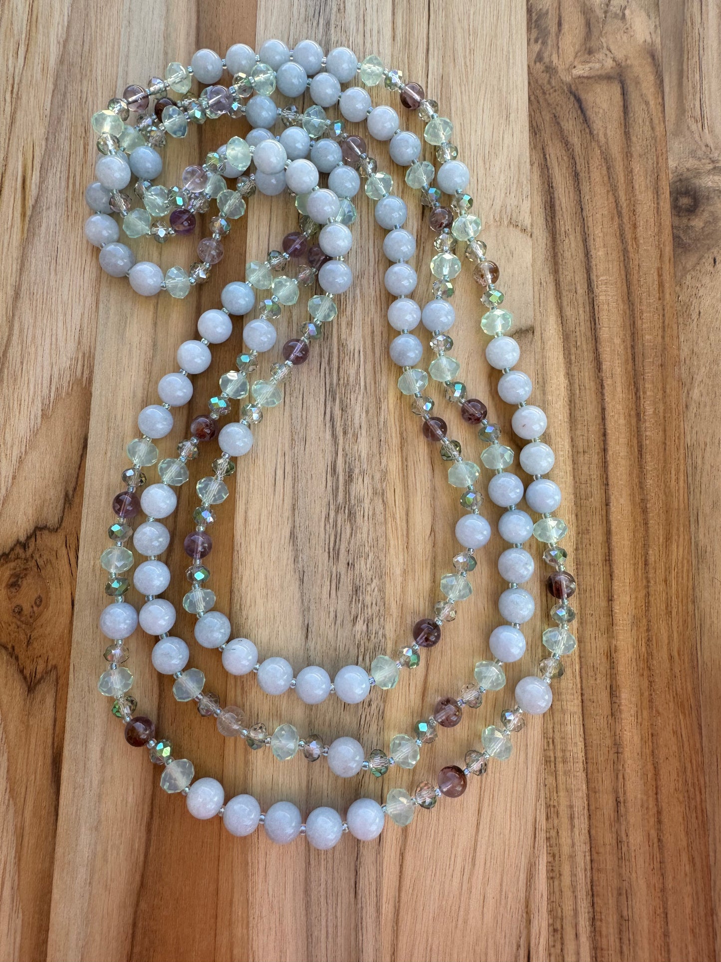 60" Extra Long Wraparound Beaded Necklace with Aquamarine Super 7 and Crystal Glass Beads - My Urban Gems