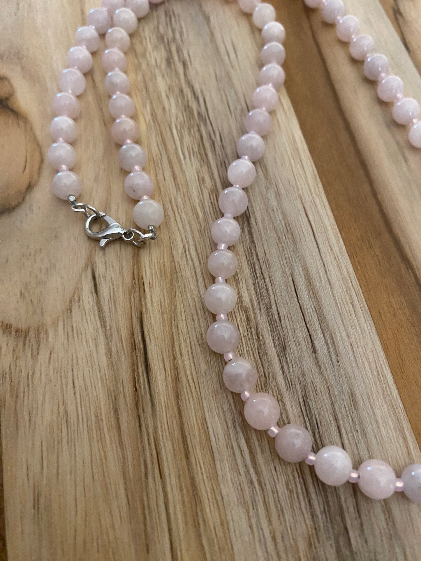 Dainty Madagascar Rose Quartz Beaded Necklace Pale Pink