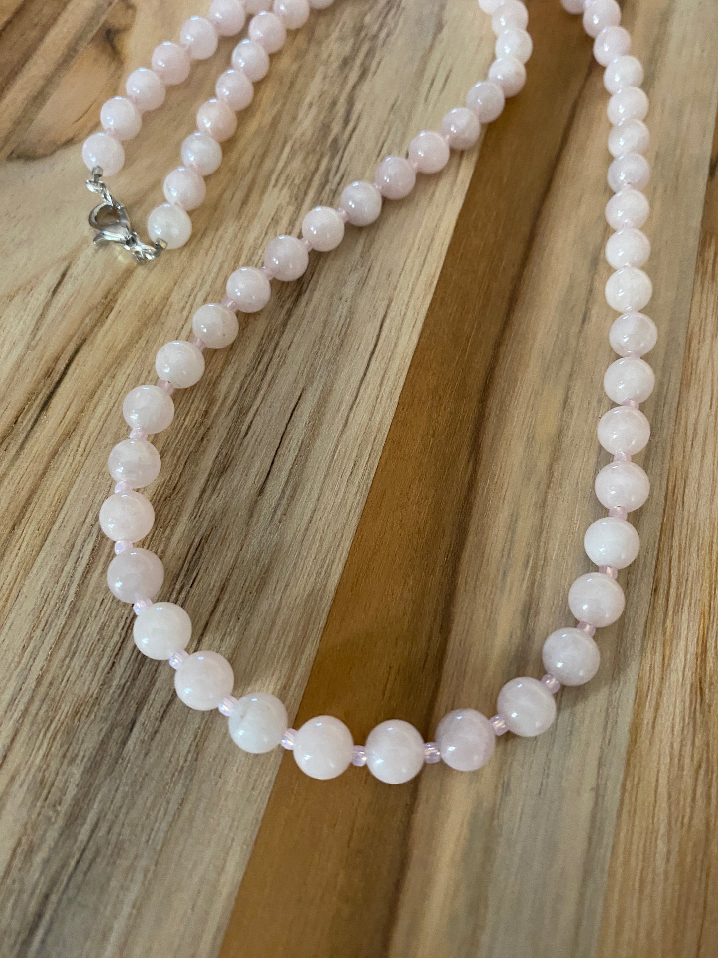 Dainty Madagascar Rose Quartz Beaded Necklace Pale Pink