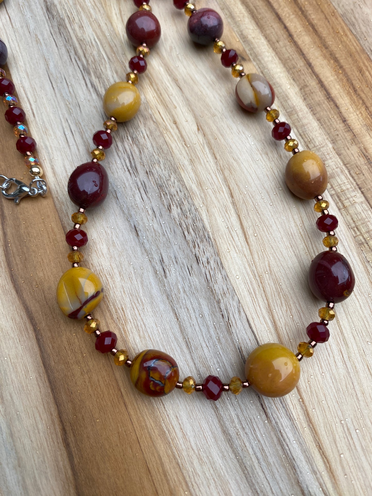 Mookaite Beaded Necklace with Crystal Beads