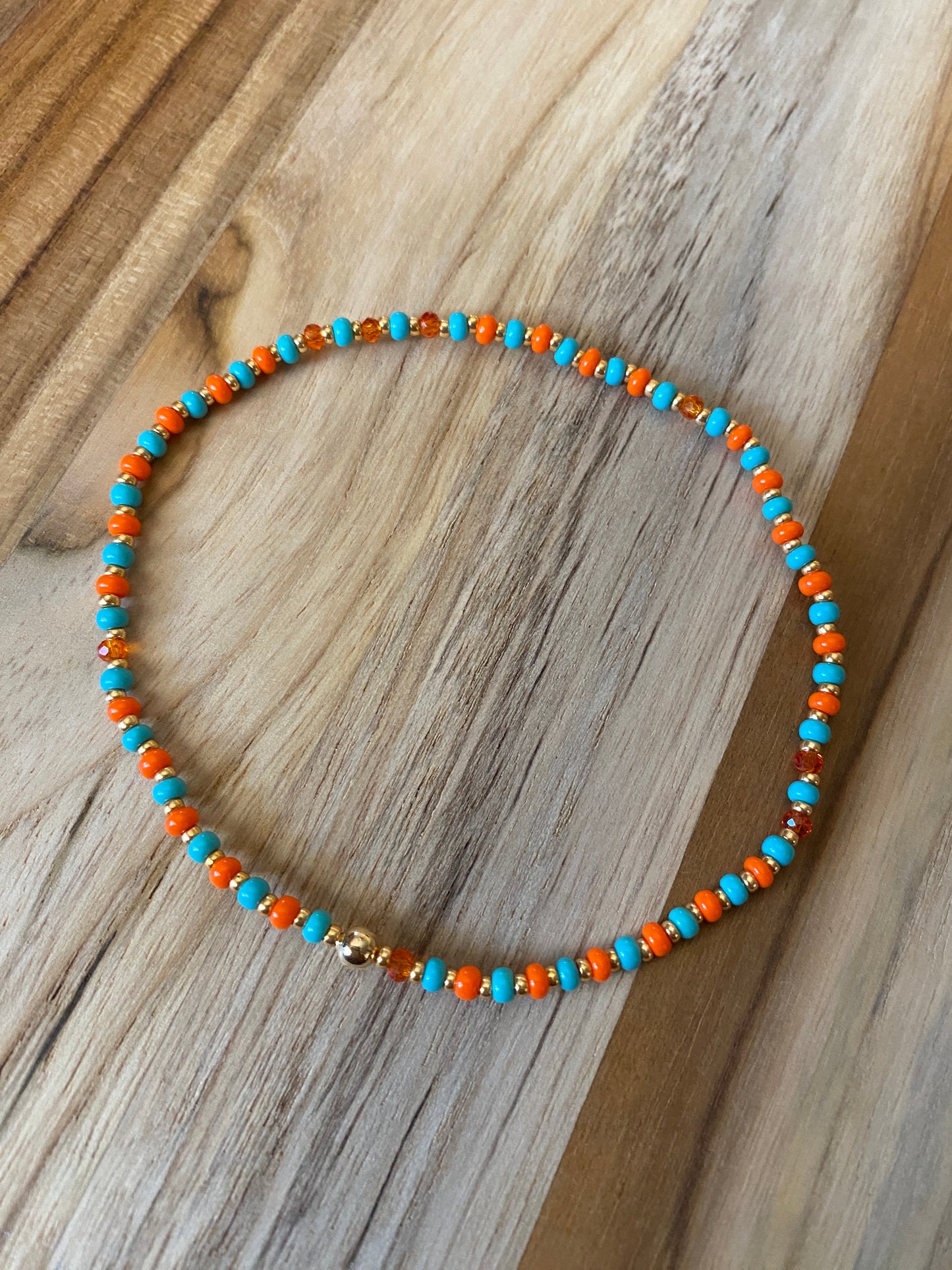 Dainty Seed Bead Ankle Bracelet Anklet Turquoise Orange