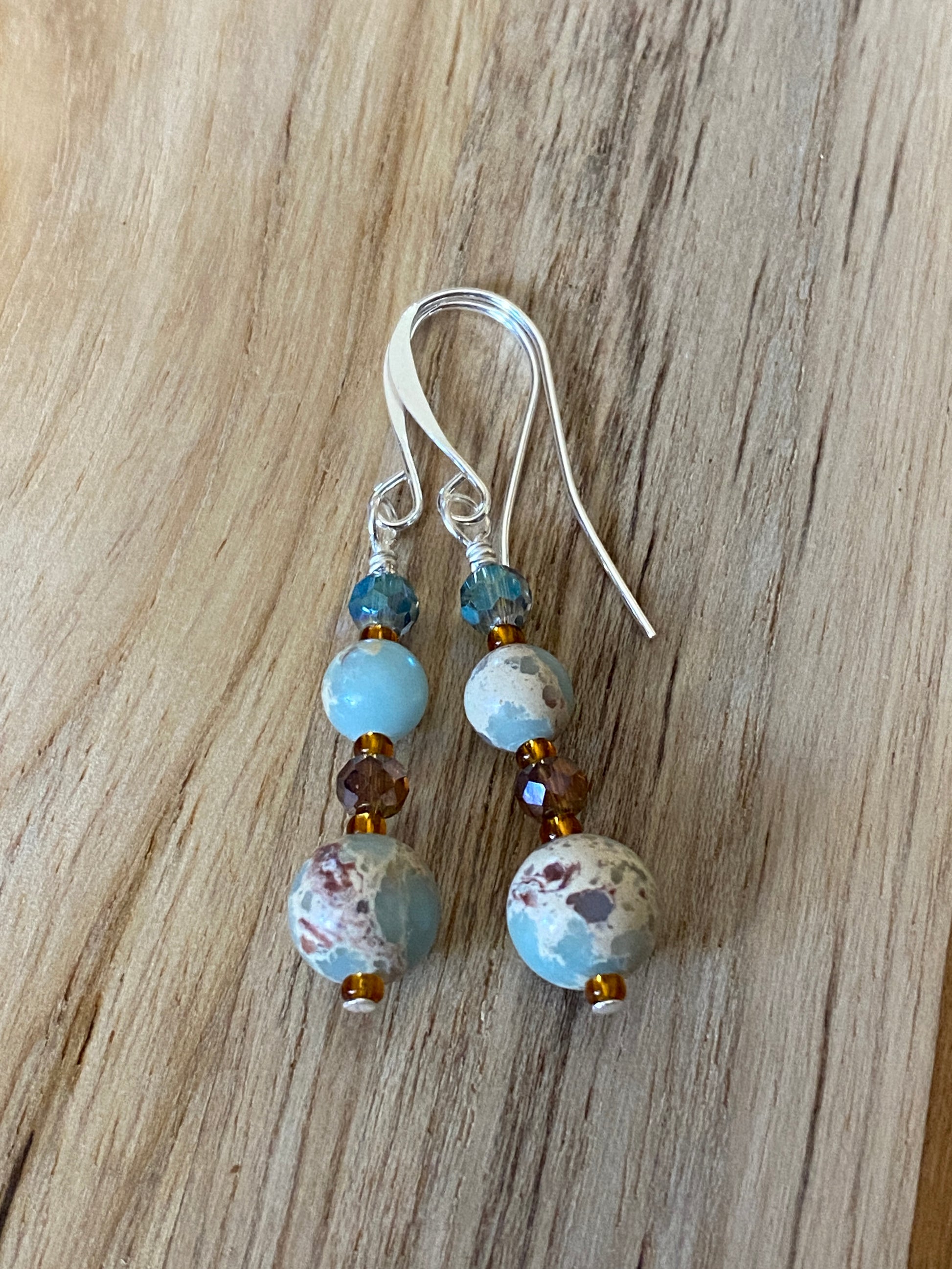 Shoushan Stone Silver Plated Dangle Earrings with Crystal Beads - My Urban Gems