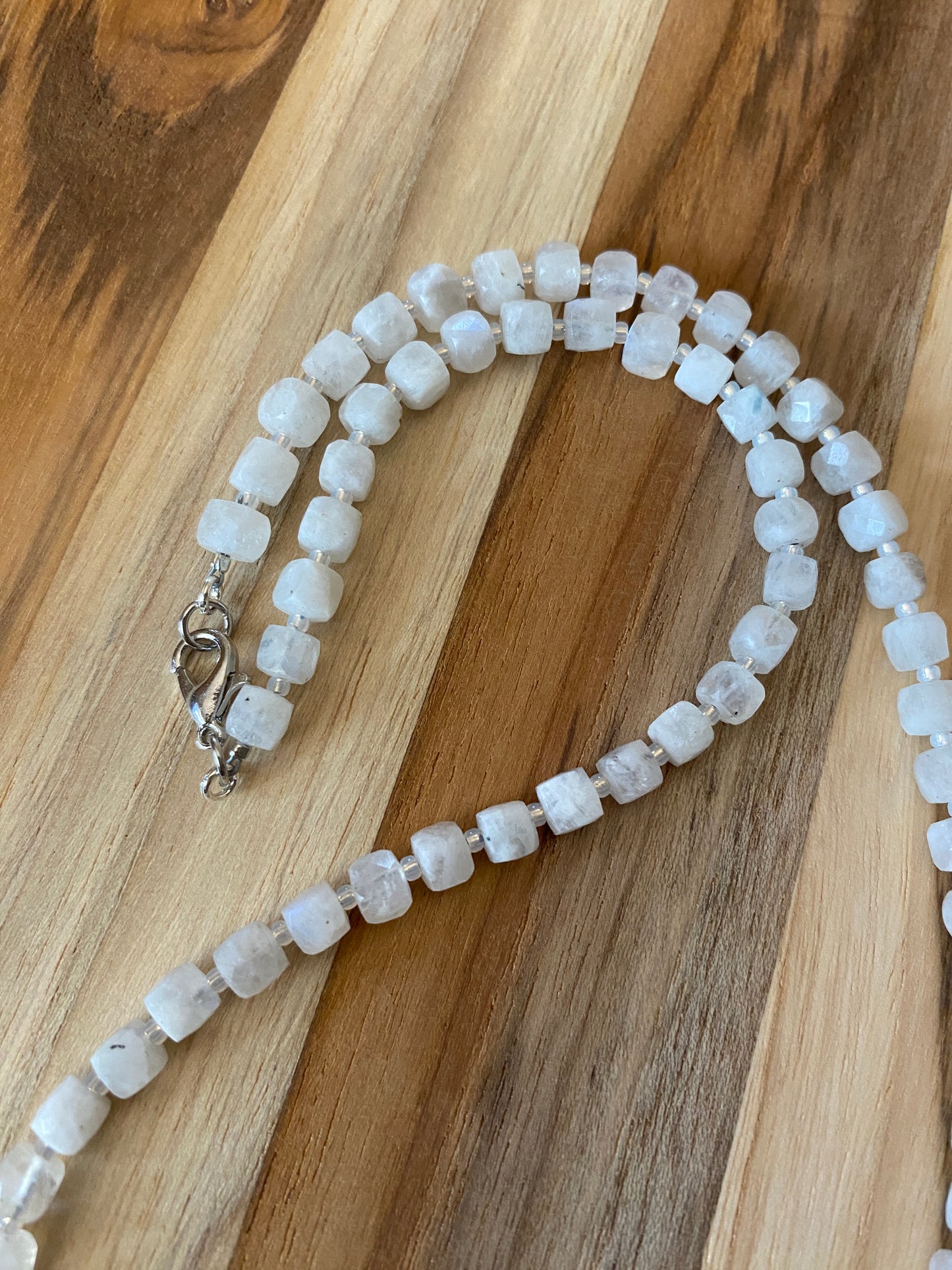 Dainty Rainbow Moonstone Beaded Necklace
