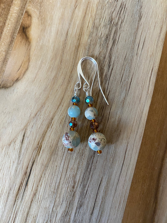 Shoushan Stone Silver Plated Dangle Earrings with Crystal Beads - My Urban Gems