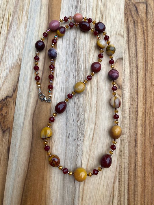 Mookaite Beaded Necklace with Crystal Beads