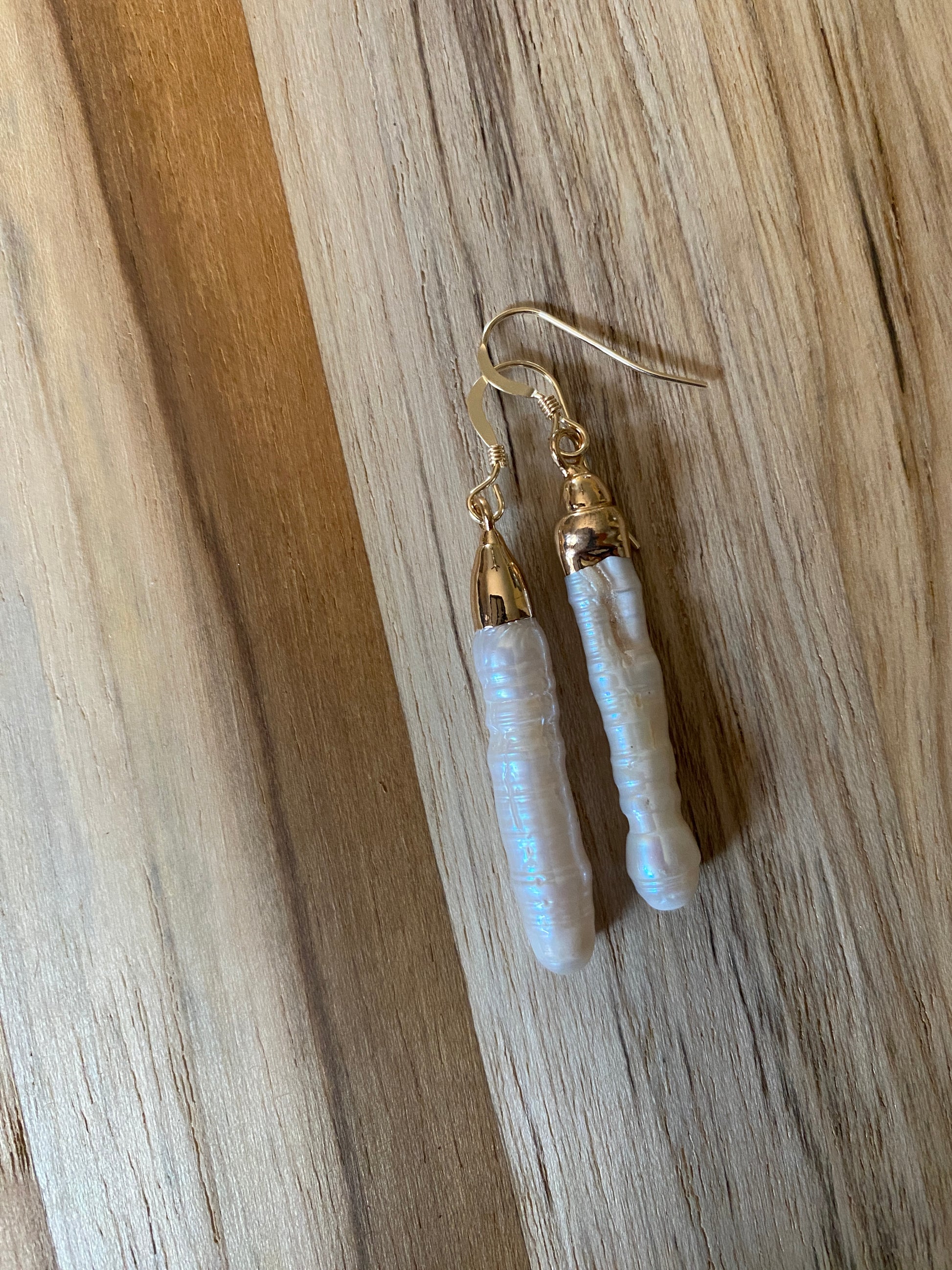 Long White Stick Pearl Dangle Earrings with Gold Filled Ear Wire - My Urban Gems