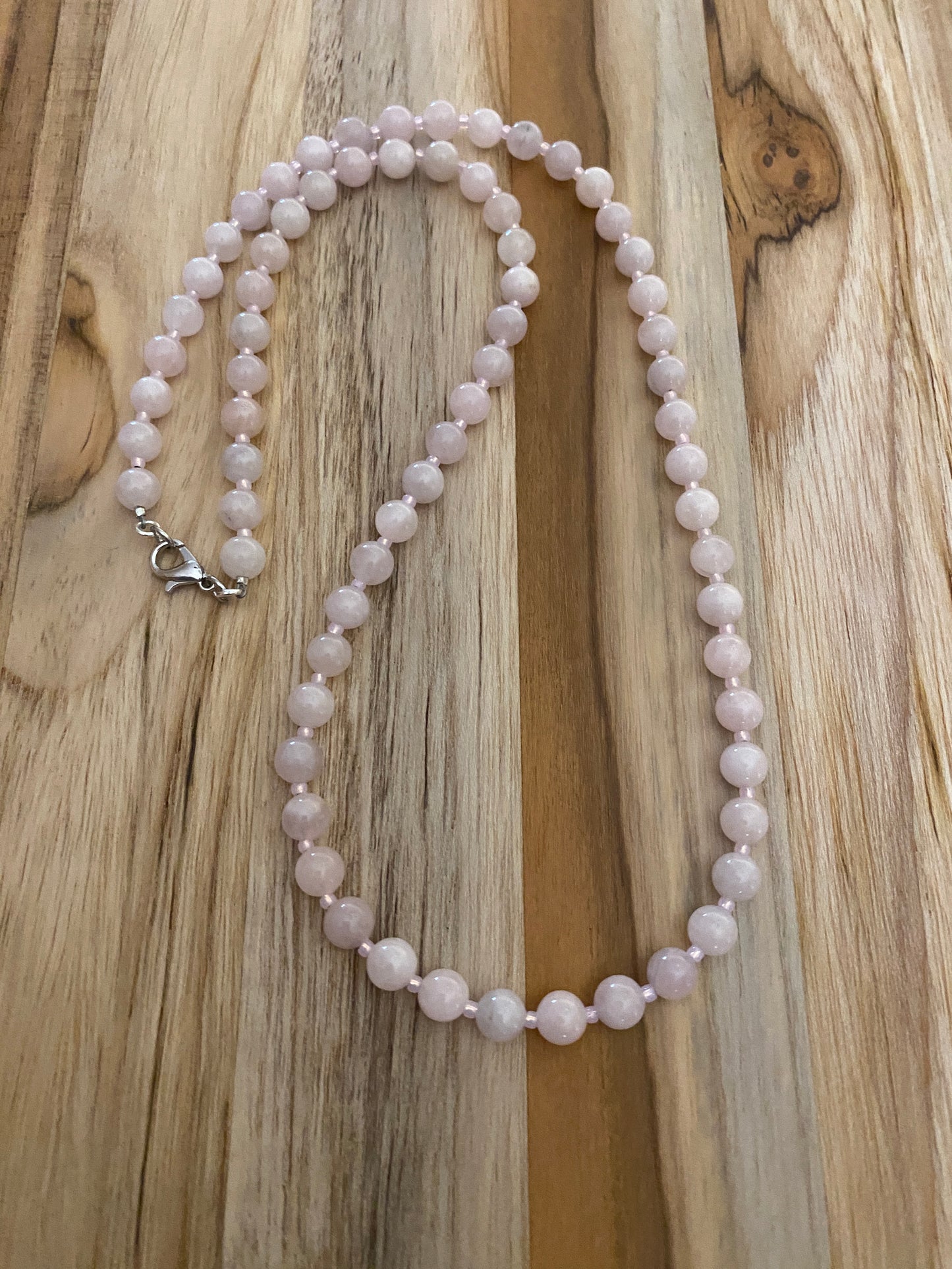 Dainty Madagascar Rose Quartz Beaded Necklace Pale Pink