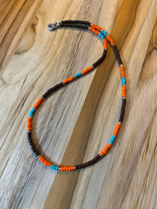 Dainty Minimalist Brown Orange Seed Bead Beaded Necklace