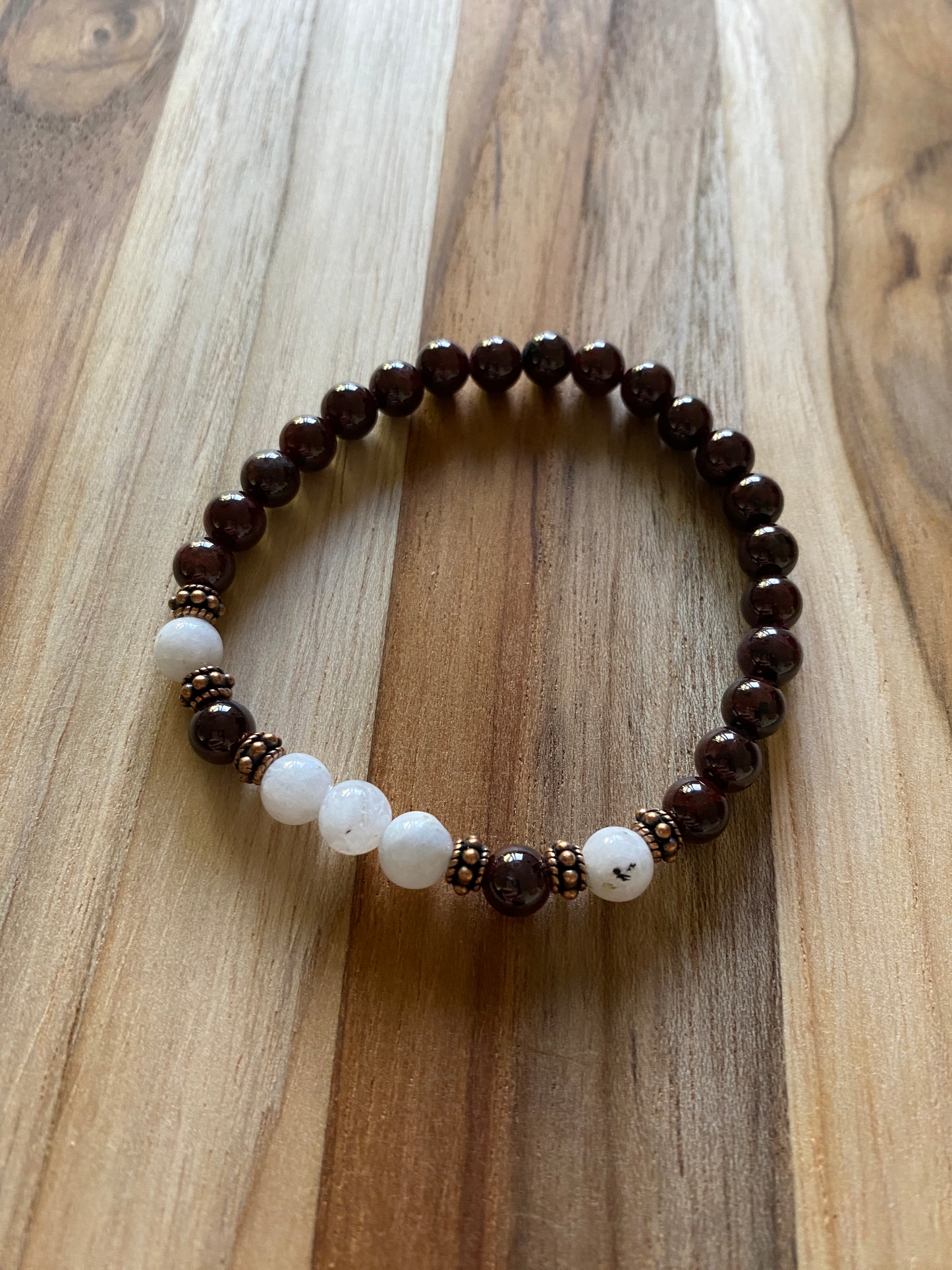 Dainty Garnet and Moonstone Stretch Bracelet