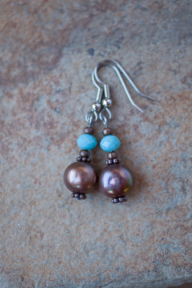 Chocolate Pearl & Crystal Earrings