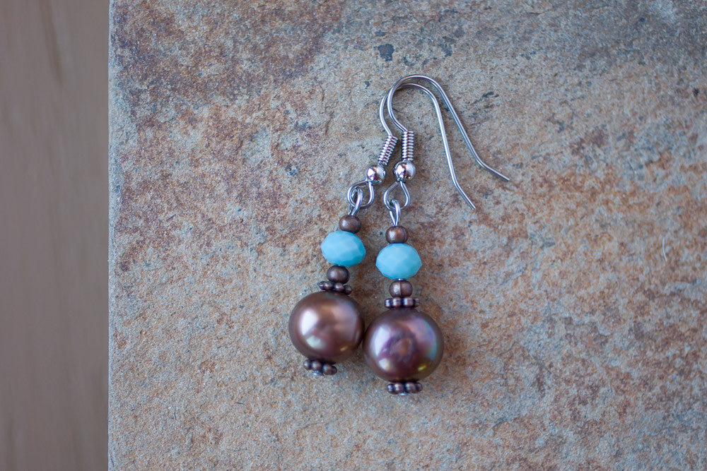 Chocolate Pearl & Crystal Earrings