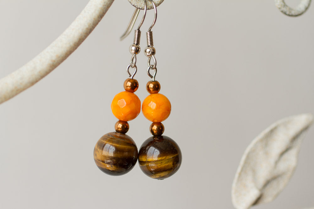 Tiger Eye & Orange Agate Dangle Earrings - My Urban Gems
