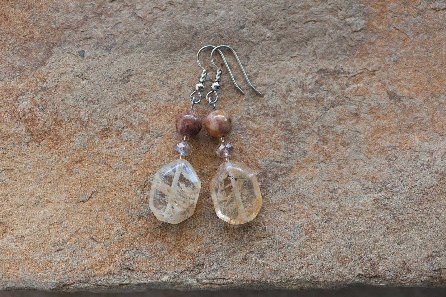 Imitation Quartz, Jasper & Crystal Earrings