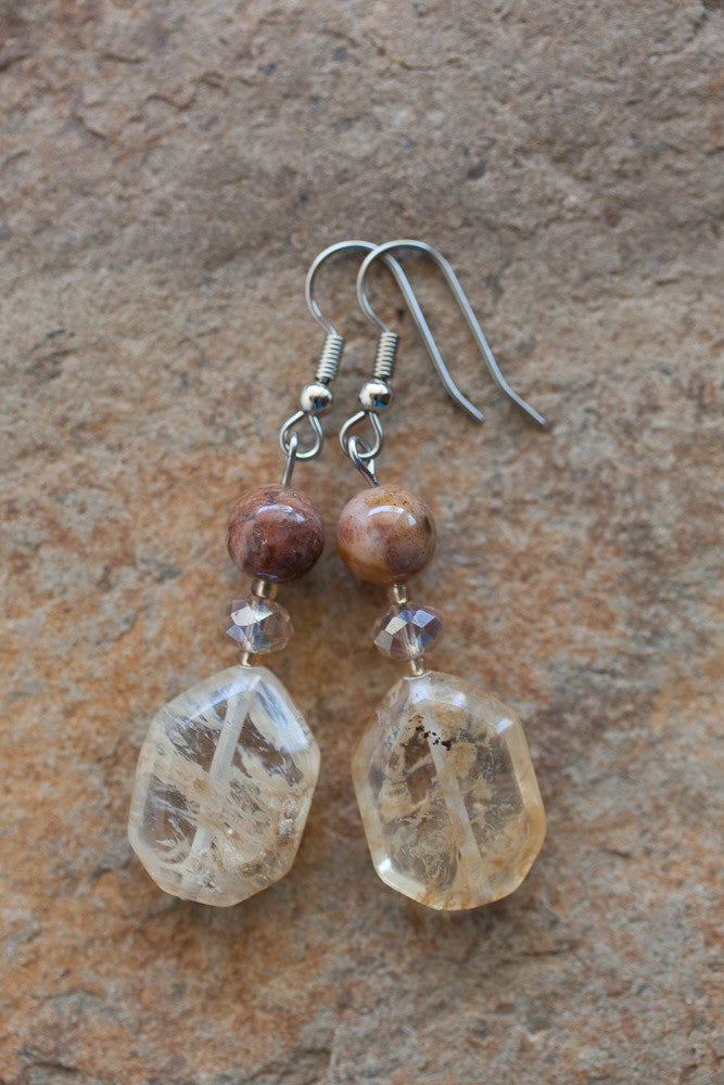 Imitation Quartz, Jasper & Crystal Earrings