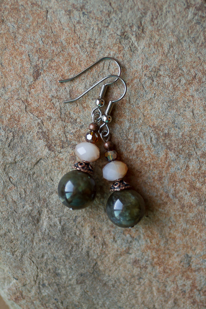 Labradorite & Crystal Dangle Earrings