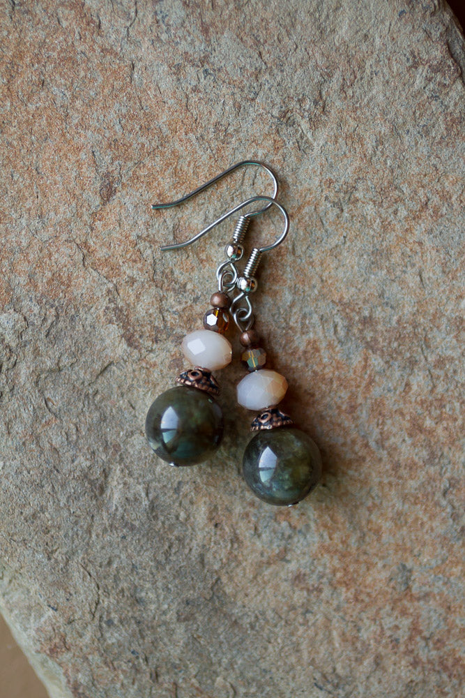 Labradorite & Crystal Dangle Earrings