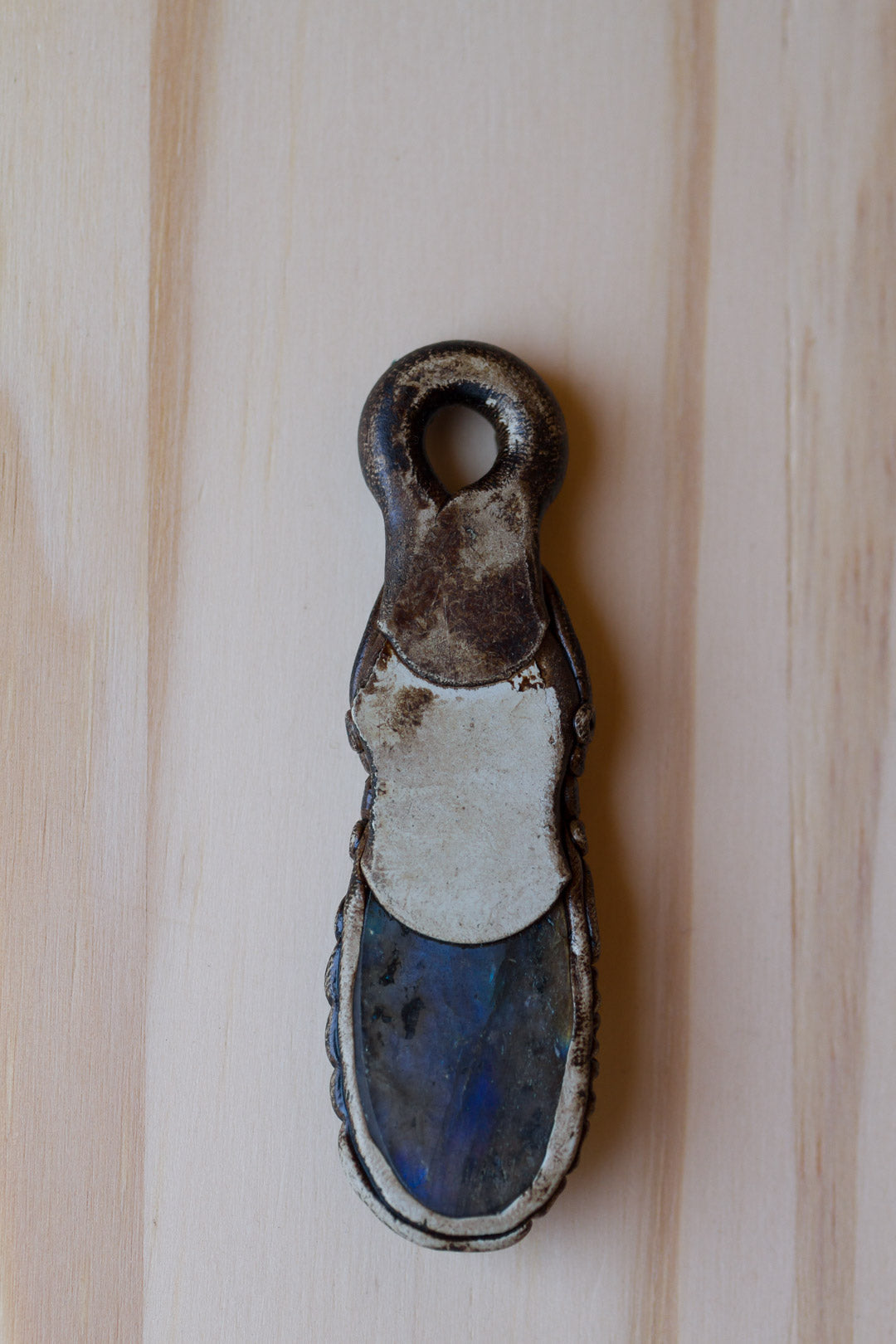 Labradorite Polymer Clay Pendant with Rutilated Quartz