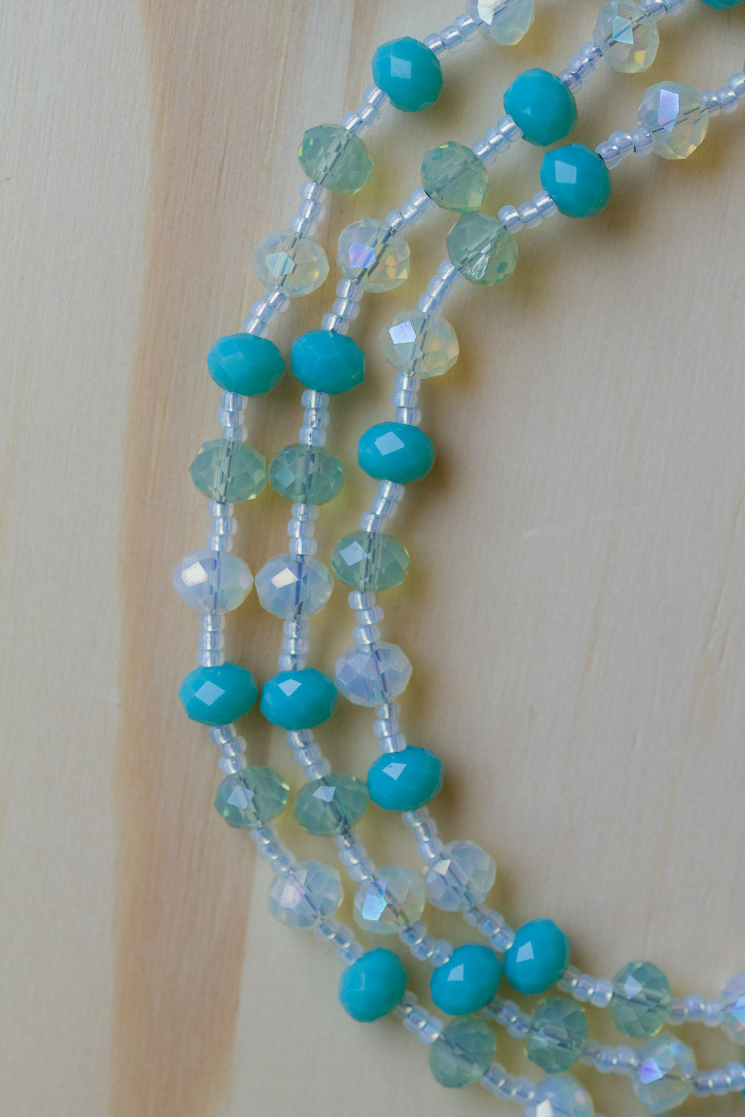 60" Extra Long Beaded Wraparound Necklace with Turquoise Peridot Green & Pale Lemon Crystal Beads - My Urban Gems