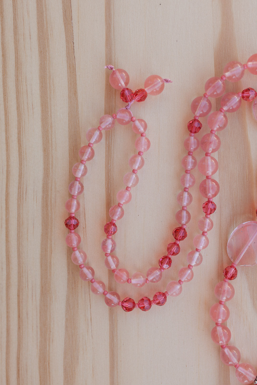 28" Long Cherry Quartz Pendant Necklace with Quartz & Crystal Beads