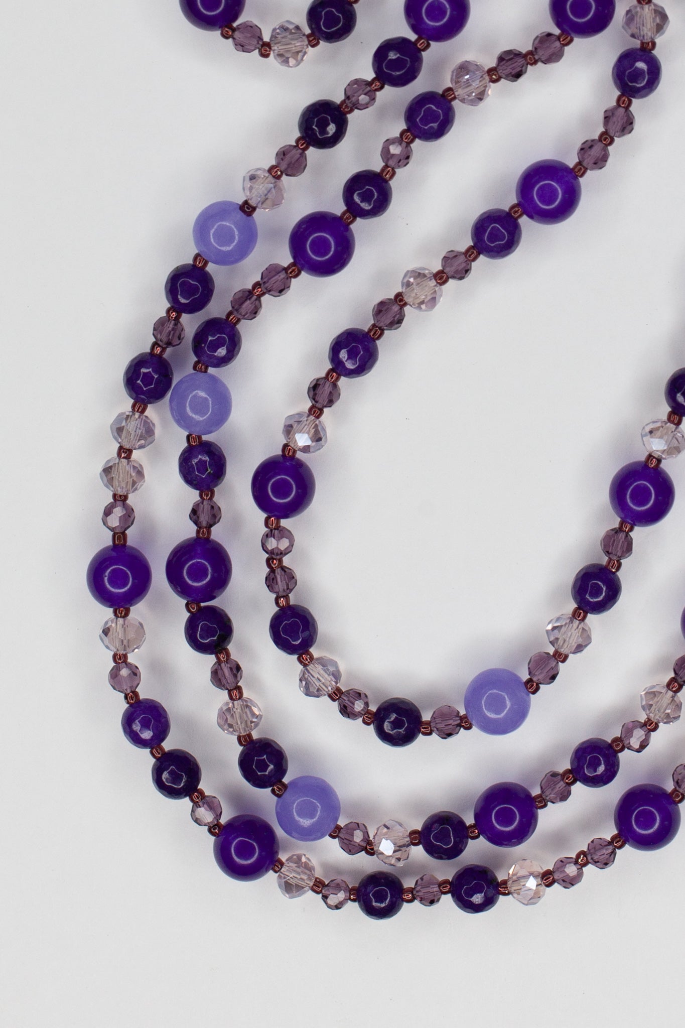 60" Extra Long Wraparound Beaded Purple Jade Necklace with Crystal Beads