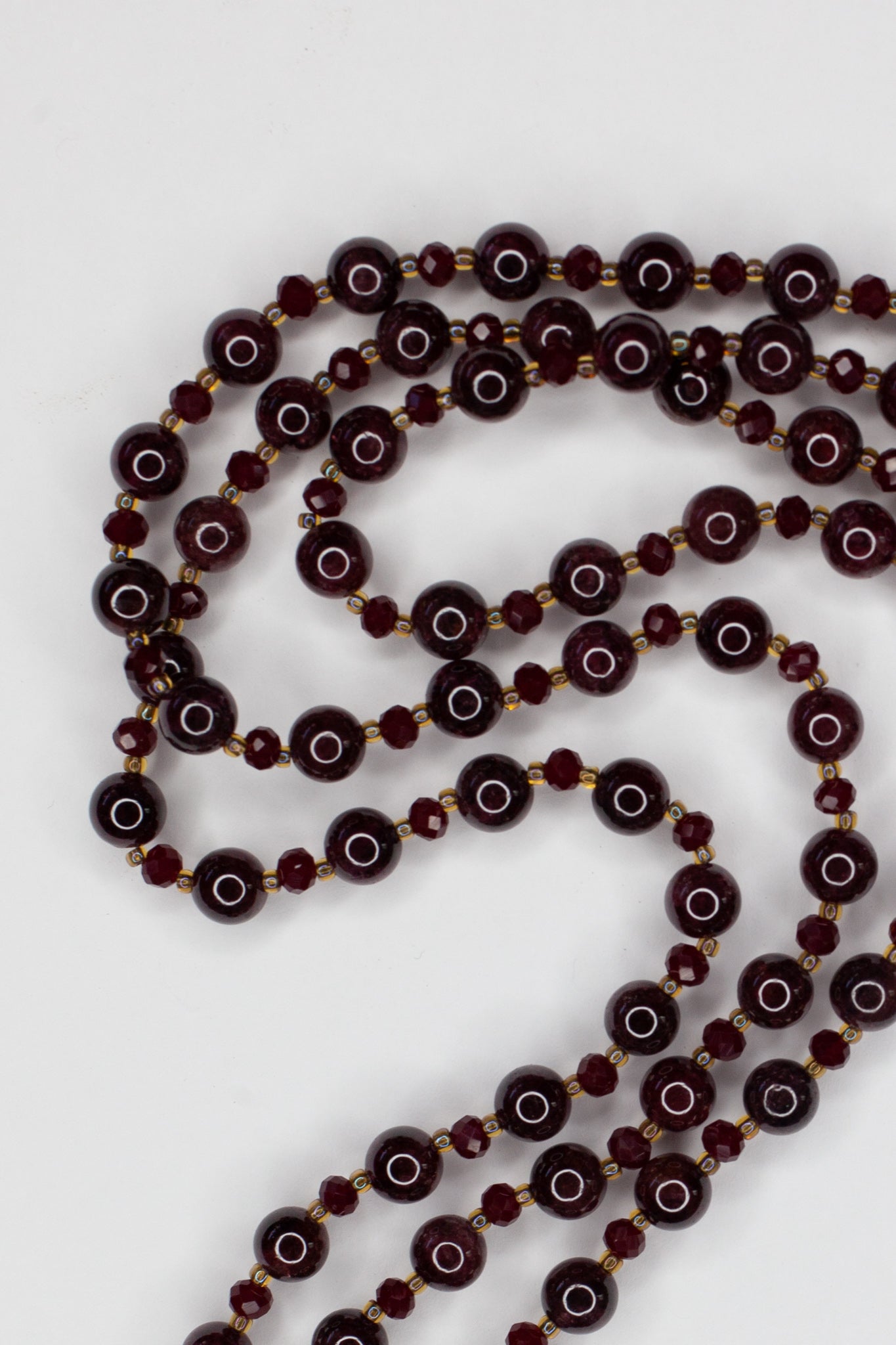 58" Extra Long Wraparound Dark Red Garnet Necklace with Crystal Beads