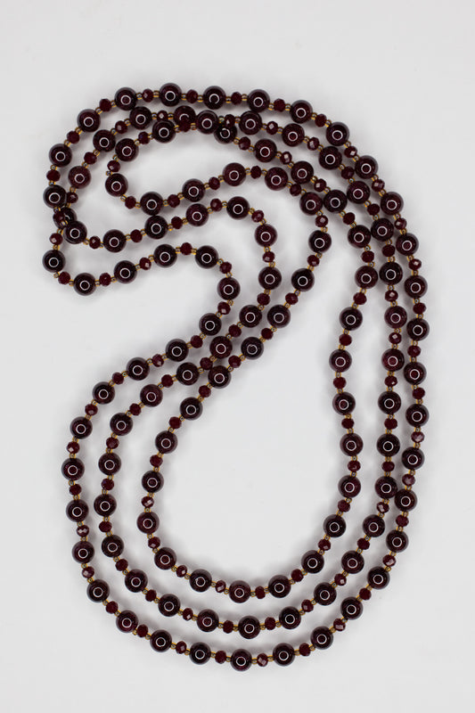 58" Extra Long Wraparound Dark Red Garnet Necklace with Crystal Beads