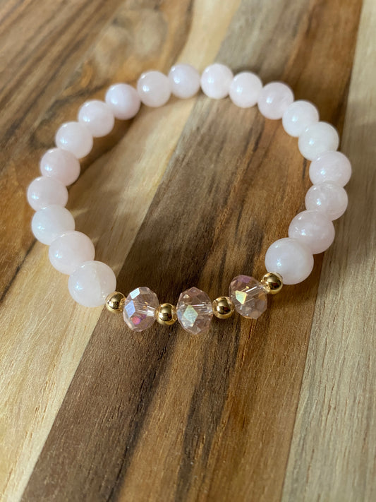 Madagascar Rose Quartz Beaded Stretch Bracelet with Crystal Beads