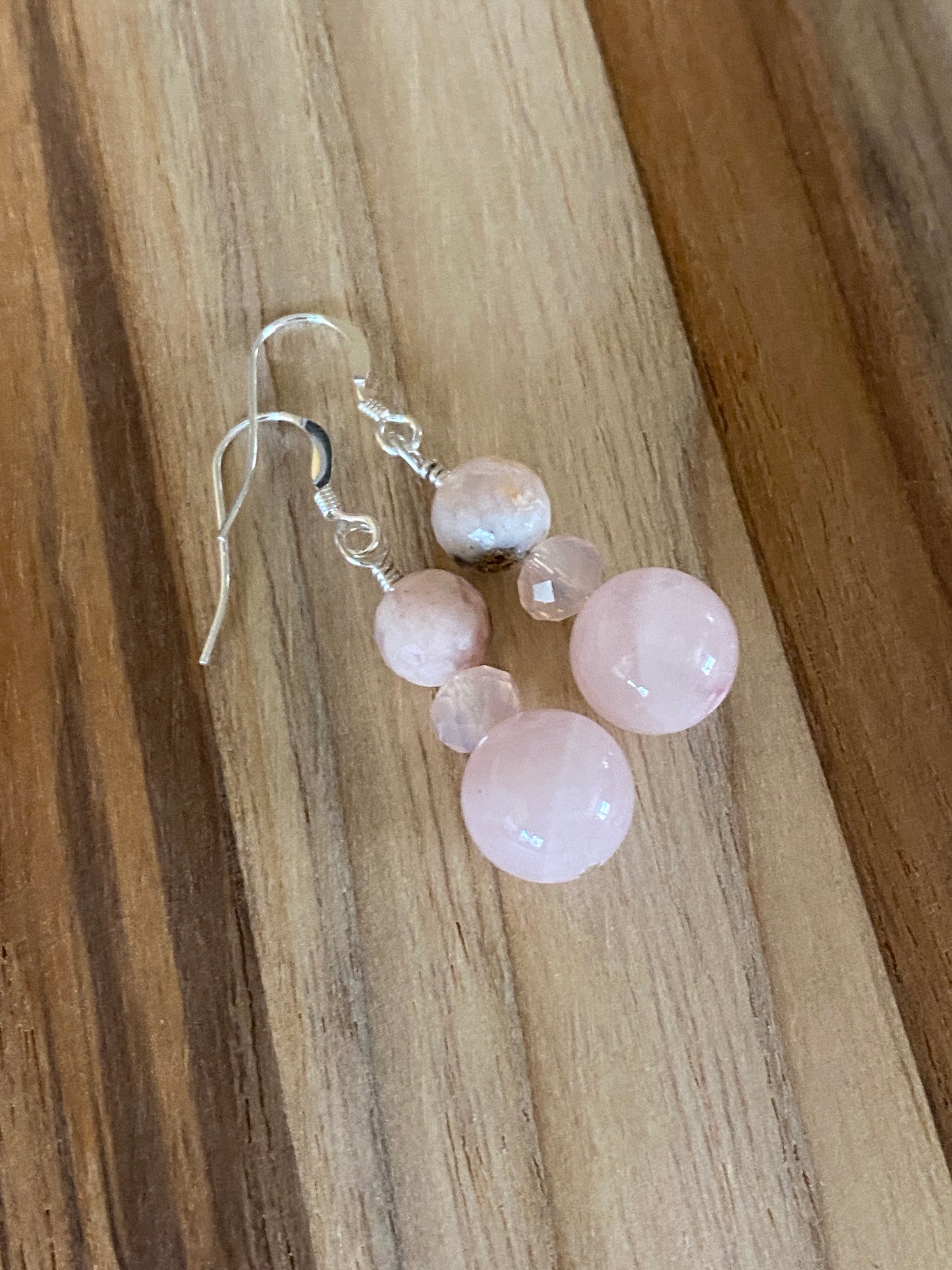 Madagascar Rose Quartz Dangle Earrings with Sakura Agate