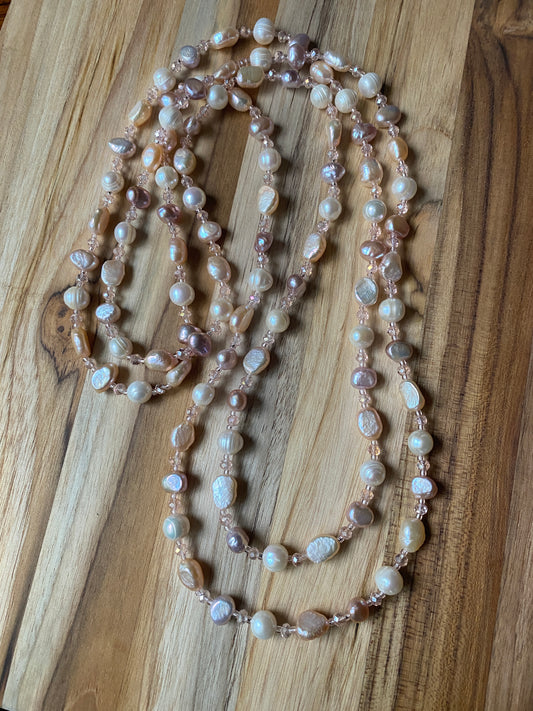 Delicate 60” Long Freshwater Pearl Wraparound Beaded Necklace