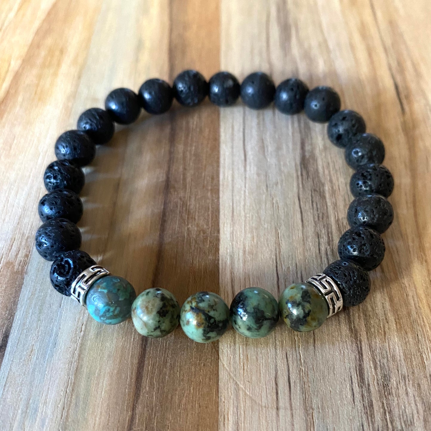 Men’s/Unisex Aromatherapy Beaded Stretch Bracelet with Turquoise and Lava Stone ~ 7.5”