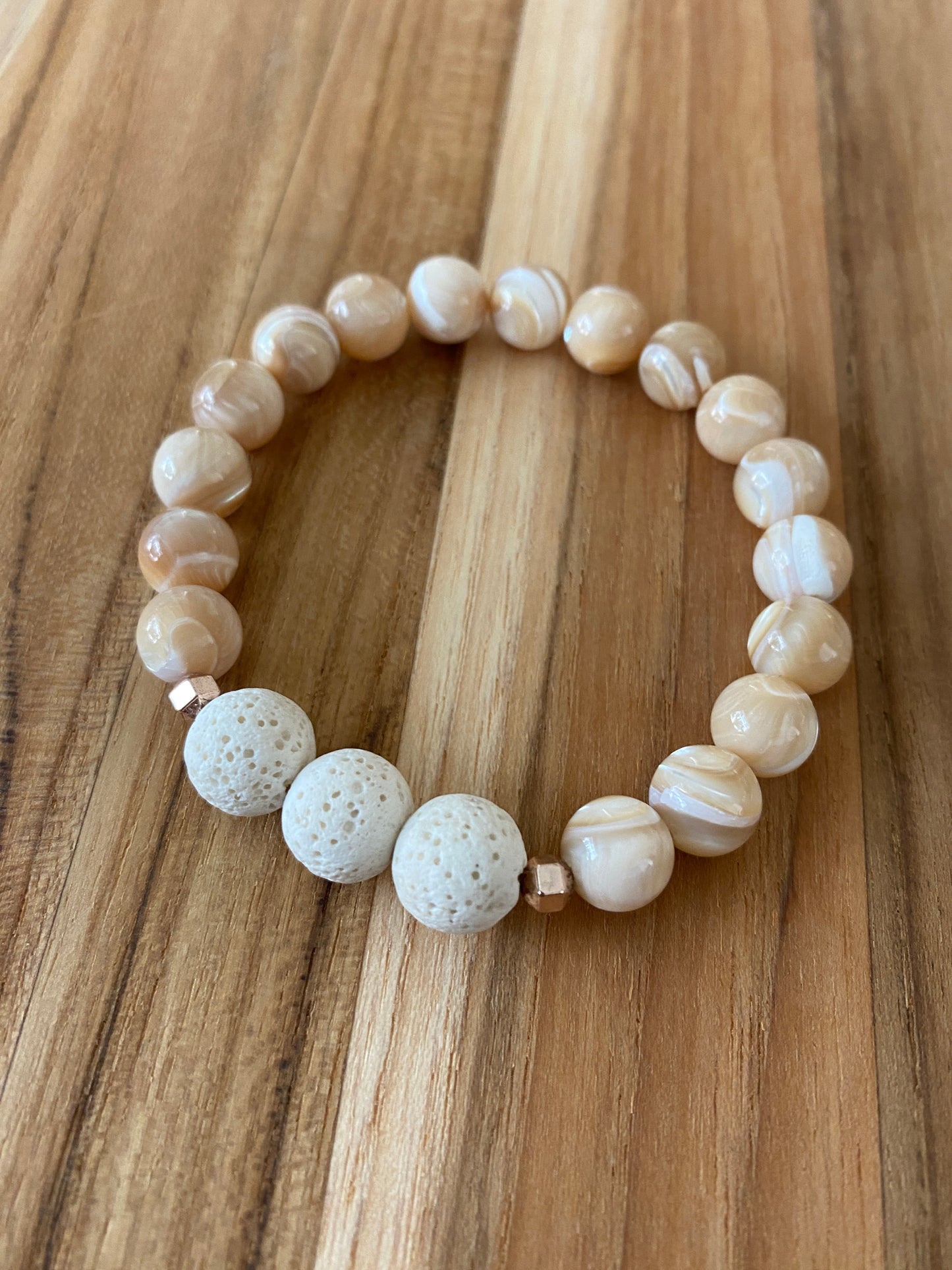 Natural Cream Mother of Pearl Aromatherapy Beaded Stretch Bracelet