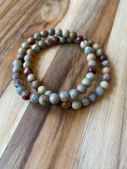 Dainty Shoushan Stone Beaded Stretch Bracelet 6.5”