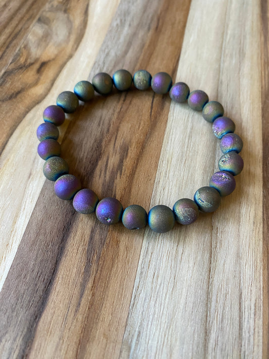 Purple Rainbow Druzy Beaded Stretch Bracelet