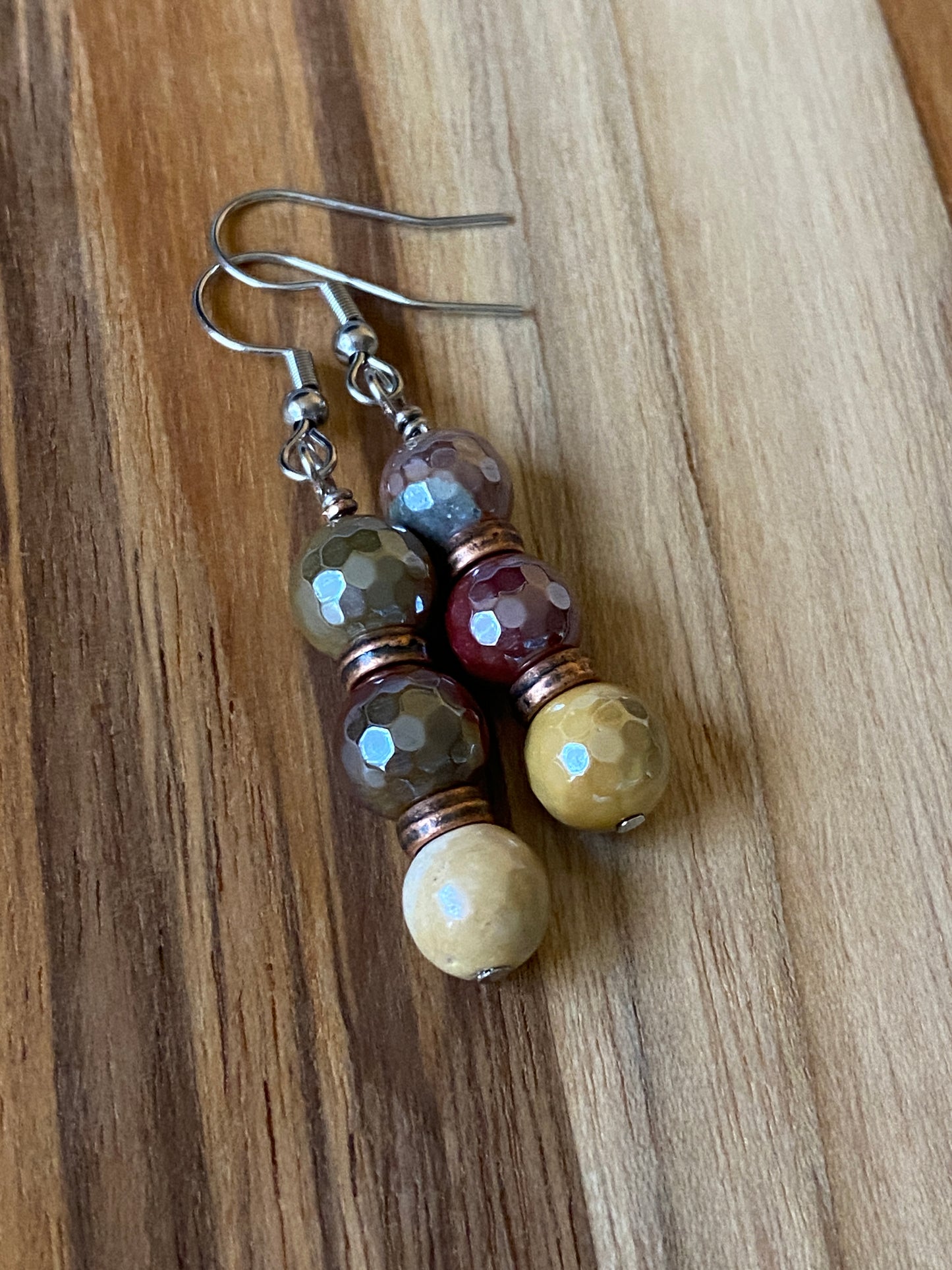 Mystic Coated Faceted Mookaite Dangle Earrings with Copper