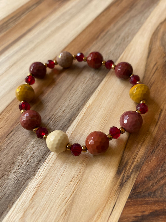 Mookaite Beaded Stretch Bracelet with Crystal Beads