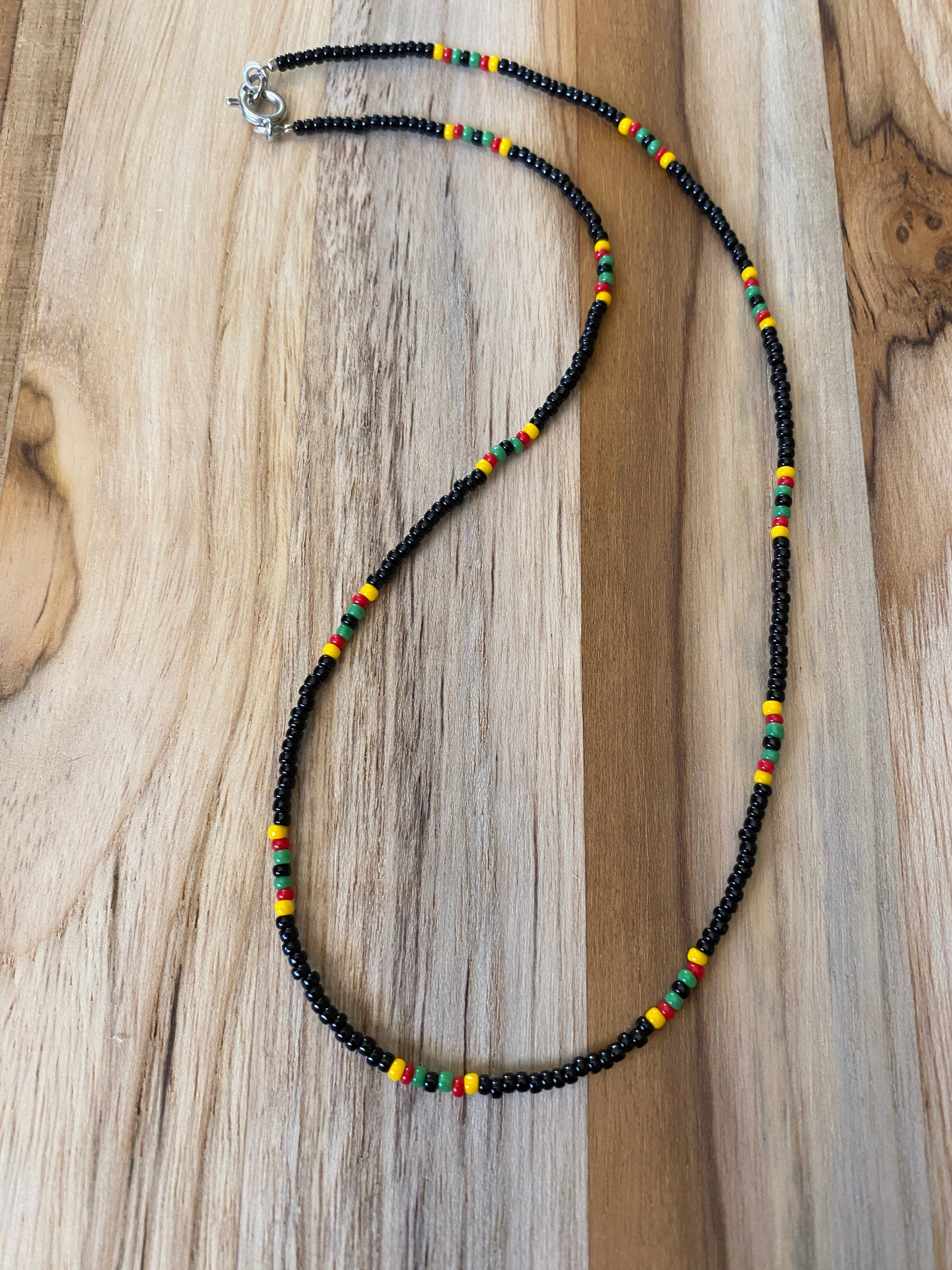 16 inch dainty minimalist seed bead necklace black with yellow red and green - my urban gems