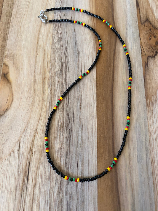16 inch dainty minimalist seed bead necklace black with yellow red and green - my urban gems