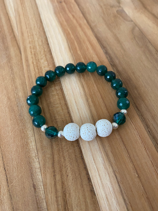 Green Agate Beaded Aromatherapy Stretch Bracelet with Crystal